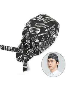1 pieza Gorro de chef ajustable, diseño de calavera, material de poliéster negro, cierre a presión, ligero y elástico, adecuado para restaurantes y cocina - Multicolor - Ver 2