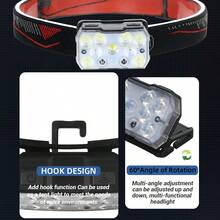 1 قطعة مصباح رأس جديد بمستشعر حركة، شحن سريع من نوع C، ضوء أحمر، مناسب للصيد الليلي والأنشطة الخارجية والحالات الطارئة - متعدد الألوان - مشاهدة 8