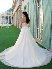 YOUKEFEIER 1pc Elegant Shiny Romantic Sexy Mature Mesh Beaded Applique Wedding Dress, Gown, Wedding Attire, Wedding Party, Wedding Guest, All Seasons