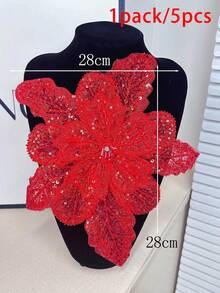 New Multi-Layer Embroidered Crystal Beads Center Flower Petal Handmade Fabric Flower Decoration For Clothing, Size: Length 29cm Width 28cm - Red - View 29