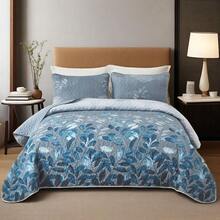 3 Pieces Blue Floral Quilt Set, One Set Included 1 Bedspread With 2 Pillowcases, Twin Full Queen King Size Botancal Leaves Bedding Sets Soft Grayish Blue Gradient Lightweight Microfiber Coverlet Set For All Season, Home Bedroom Decro,Christmas Day Gifts Home Decor Room Decor Bedroom Decor Bed Comforter Set Mothers Day Gift Wedding Decorations - Blue - View 42