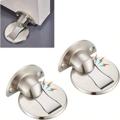 Tope de Puertas Magnético 2 piezas Tope Magnético Invisible imanes Tope de Puerta de Pared con Adhesivo 3M y Tornillo de Montaje Plata