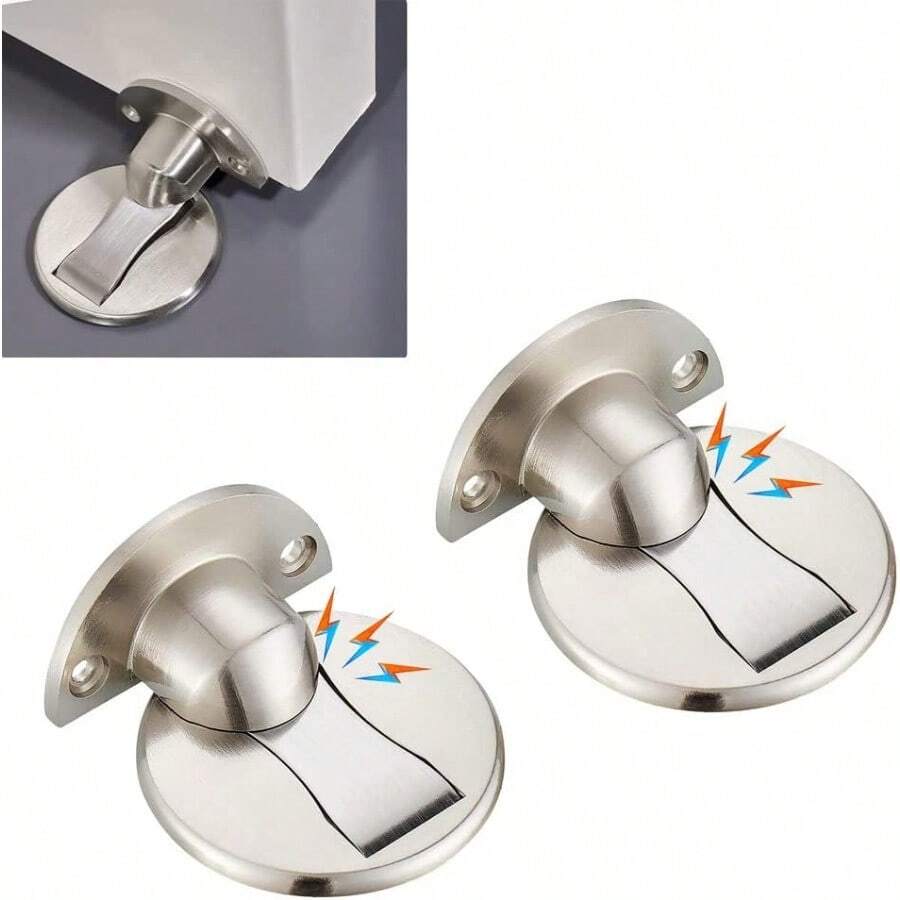 Tope de Puertas Magnético 2 piezas Tope Magnético Invisible imanes Tope de Puerta de Pared con Adhesivo 3M y Tornillo de Montaje Plata - pago - Ver 1