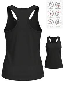 Women's Casual Tank Top, Sleeveless Solid Color Shirt, Suitable For Gym, Outdoor Sports, Spring/Summer Black - Black - View 4