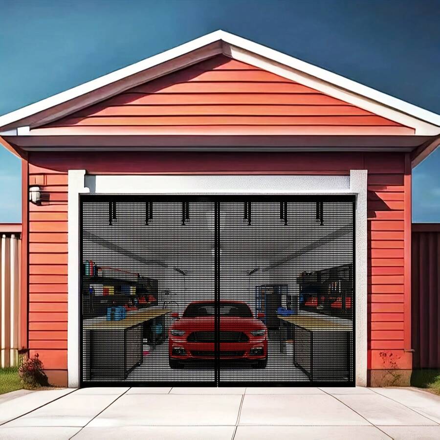 1PC Adjustable Garage Screen Door, Classic Frame Hook & Loop Mesh Curtain For Insect Dust UV Protection, Easy No-Drill Installation, Home Garage Doorway Cover - Black - View 1