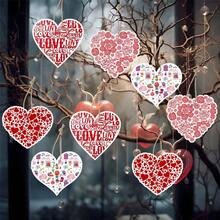 1set/8pcs,Romantic Valentine'S Day Paper Heart-Shaped Decorative Items With Ropes, Suitable For Party Atmosphere Decoration And Arrangement Of Heart-Shaped Pendants - Multicolor - View 5