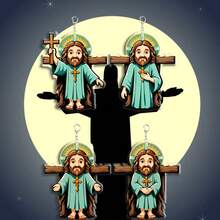 4pcs Green Cartoon Jesus Acrylic Keychain Bag Pendant, Ideal Gift For Holidays, Boyfriend, Girlfriend, Family, Christmas - A Set Of Four - View 6