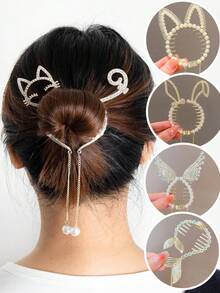 1 agrafă de păr cu coadă de cal cu ciucure de perle pentru fete, agrafe de pisică, agrafe de urechi de iepure, aripi de înger de zână, agrafe de păr cu coadă de pește, accesorii pentru cap, potrivite pentru purtare zilnică și de festival.