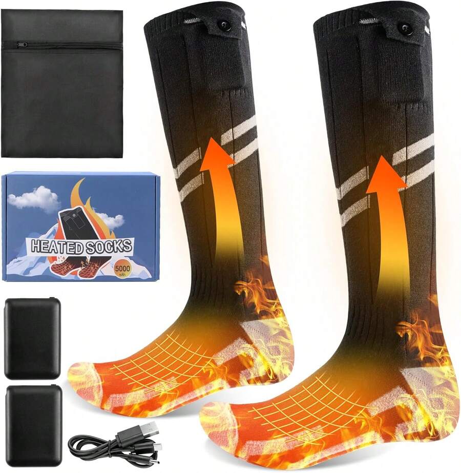 Calcetines calefactados para hombres y mujeres, recargables: ropa climatizada de 50000 mAh, 4 ajustes de calor, calcetines térmicos eléctricos lavables a máquina, para esquí, senderismo - 1 - Ver 1