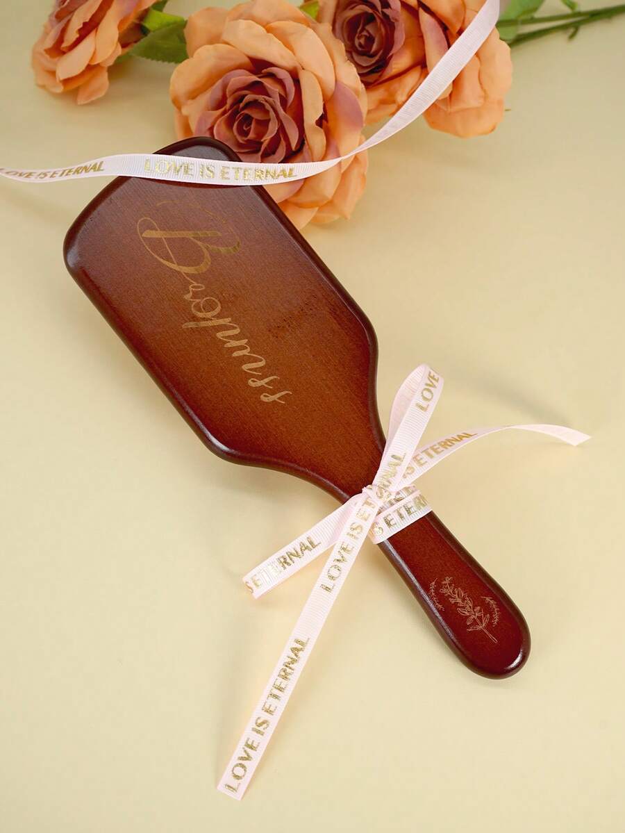Personalized Wooden Hair Brush With Customizable Back - Add Any Text, Name, Or Message You Want | Unique "Eternal Charm" Design, Perfect For Gifting, Bridal Use, Or Daily Styling | Exclusive Custom-Made Edition Now Available - Mocha Brown - View 1