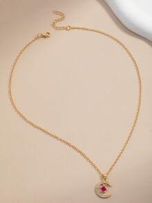 1pc Sparkling Exquisite Rhinestone Eid Pendant Necklace, Simple, Elegant, Cute And Versatile, Suitable For Daily Wear. Clavicle Chain Jewelry, Also Suitable For Wearing During Ramadan. - Multicolor - View 2