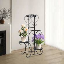 WOBENFOG 4-Tier Metal Flower Plant Stand, Indoor Outdoor Plant Shelf Display,  Flower Pot Holder Stand For Patio Garden, Living Room, Corner Balcony, Bedroom, Office - màu đen - Xem 3