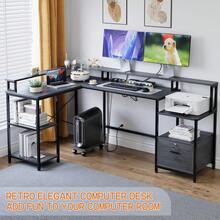 L-Shaped Reversible 76-Inch Textured Computer Desk With Filing Drawer For Home Office Or Corner Office, With Storage And Power Outlet, L-Shaped Computer Desk With Shelf - Grey - View 6