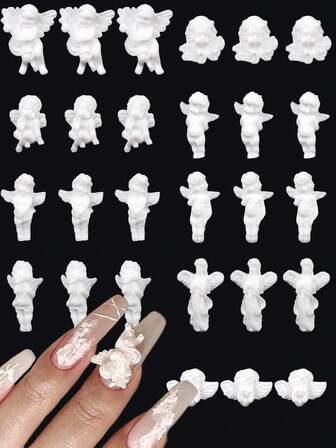 27 Pieces In A Package Mixed With Art Nail Accessories, Retro Sized Angels, Three-Dimensional Exquisite Nails, Charming Nail Materials, DIY Nail Supplies
