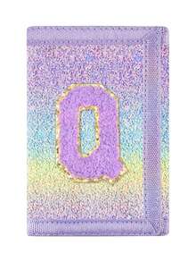 1pc Letter Embroidered Wallet, Ombre Glitter Sequin Wallet, Canvas Folding Coin Purse, Durable Polyester Material With Zipper Pocket, Hook And Loop Closure, Suitable For Daily Use And Christmas Gift - Multicolor - View 22