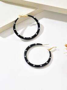 1 Cặp bông tai tròn lớn chấm bi dầu nhỏ giọt độc đáo cổ điển phóng đại, bông tai tròn lớn chấm bi đen trắng hình học đa năng tối giản, phù hợp cho phụ nữ mặc hàng ngày, đi nghỉ, dự tiệc - màu đen - Xem 5