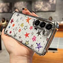 Funda de Teléfono Creativa con Patrón de Estrella de Moda, Adecuada para S25 S24 S23 S22 S21 S20 FE S20 Ultra A03s A04E/M04 A05s A06 4G A13 4G A15 4G/5G A25 5G A32 4G A55 5G A03 A04 A05 A12/M12 4G A13 5G/A04S A16 4G/5G A35 5G S20 S20 Plus A34 S21 FE Ultra Plus 4G 5G Funda Transparente Suave a Prueba de Golpes - Colores mixtos - Ver 4