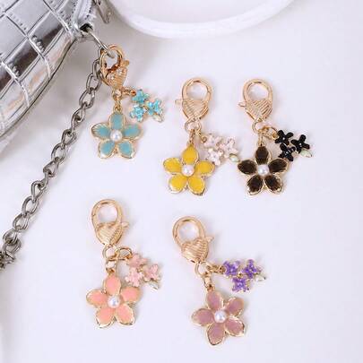 Floral Beaded Keychain Set With Heart-Shaped Clasp - Elegant Handbag Charm For Women, Perfect Spring & Mother's Day Gift