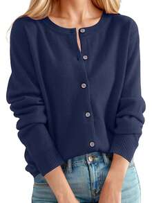 Women Lightweight Cardigans - Navy Blue - View 8