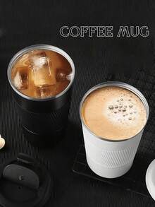 1pc Customized Black/White Stainless Steel Vacuum Insulated Tumbler, 510ml Stainless Steel Double Wall Coffee Cup, Leak-Proof Travel Mug With Non-Slip Grip, Reusable Beverage Bottle For Home, Outdoor, Commute, School, Office, Personalized Gift For Christmas, Valentine's Day, Birthday, Anniversary,Chic Design - Black/white - View 5