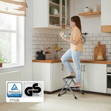 2 Step Ladder Folding Step Stool 20 Cm Width Non-Slip Rubber With Handle 150 Kg Load Steel Grey And Black - Grey - View 1