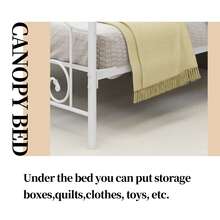 Metal  Four-Poster Canopy Bed Frame With Headboard And Footboard Sturdy Slatted Structure No Box Spring Needed - 白色 - 查看 5