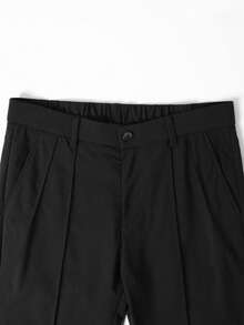 复古美式风格纯色休闲修身轻薄弹力腰裤，男士修身拉链口袋商务休闲日常修身裤 - 黑色 - 查看 8