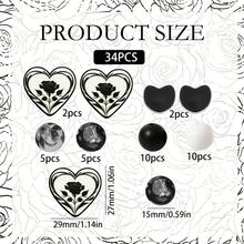 34pcs Black & White Heart-Shaped Rose Silicone Beads Decor, Home Holiday Party Decoration, Suitable For Keychain, Pen, Bracelet, Necklace DIY Jewelry Craft, Halloween, Christmas, Valentine's Day Gifts - Beads & Bead Assortments, Gift Making, Fashionable Charm, Smooth Texture, Durable Material, Handmade Craft Supplies, Gift Shoppers, Holiday Decorators - Black and White Heart Series - View 5