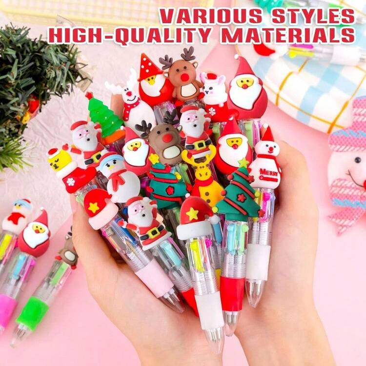 2pcs-Christmas Multicolor Ballpoint Pens, Christmas Ballpoint Pens, Creative Cute Christmas Neutral Pens, Vibrant Assorted Colors With Santa, Reindeer & Snowman Toppers, Retractable 4-Color Ink, Durable ABS Body, Ideal For Holiday Journaling & Gift Giving, Holiday Party SchoolSupplies StudentsRewards Christmas Gifts Christmas Stationery Gift Water Pen Christmas(Random Pattern) - 隨機 - 查看 10