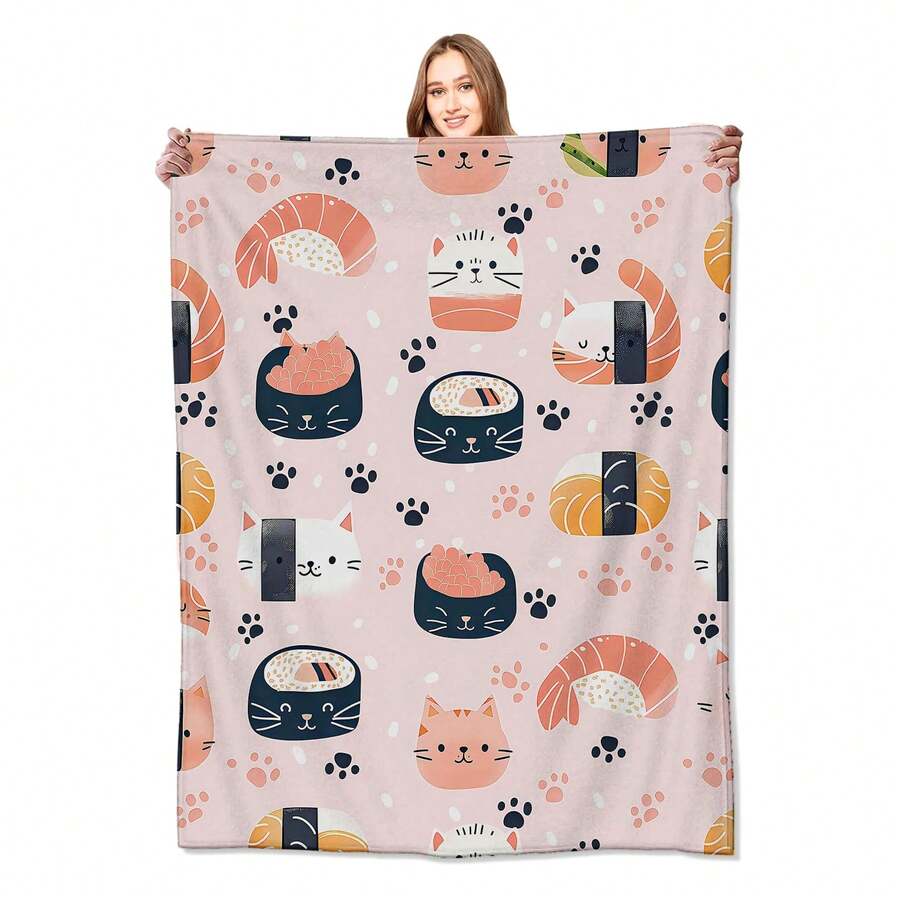 Sushi Cat Blanket Cute Food Kawaii Pink Throw Blankets, Birthday Gifts For  Adult & Foodie Lovers, Lightweight Soft Fleece Cozy For Sofa Couch Bed Room Travel Decor 50x60in.Luxuriously Soft, Perfectly Warm,Your Cozy Companion,Your Sofa's Best Friend - 彩色 - 查看 1