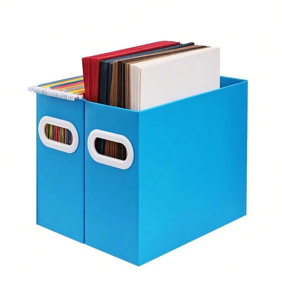 Hanging File Organizer, Cardboard File Folder Organizer For Letter Size, Desk Documents Storage Box, Portable File Folder Holder Boxes For Office, Home, Schoolsss, Only Box.(2 Packs),LetterSize-2Packs,Blue - Blue - View 1