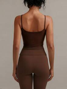XLLAIS Sexy Backless Women Tank Top, Elastic Casual Spaghetti Strap Camisole - Brown - View 9