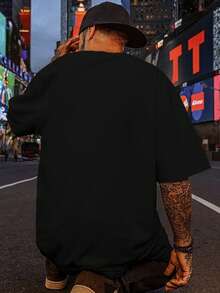Men's Oversized T-Shirt With Dragon Print, Casual Streetwear, Comfortable, Premium Cotton Knit, - màu đen - Xem 2