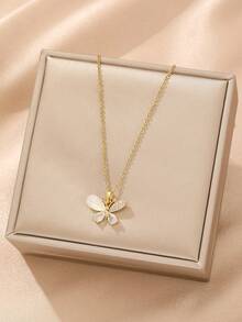 1 pieza Collar con colgante de mariposa de circonita cúbica, estilo minimalista y elegante, collar casual y versátil de acero inoxidable unisex (empaquetado en bolsa de OPP) - Amarillo Oro - Ver 6
