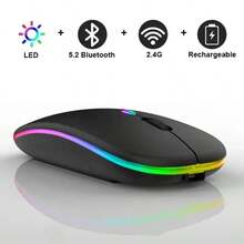 Wireless Bluetooth Mouse, LED Silent Rechargeable Portable, Bluetooth 5.2 And 2.4GHz Portable Mobile Optical Office Mouse, 3 Adjustable DPI Levels, Suitable For Laptop, Notebook, - Multicolor - View 5