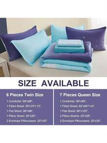 DJY 7 Pieces Comforter Sets Full Size Colorful Ombre Pink Rainbow Bedding Set Bed In A Bag  (1 Comforter, 1 Flat Sheet, 1 Fitted Sheet, 2 Pillow Shams, 2 Pillowcases),Christmas Day Gifts - 藍紫色 - 查看 8