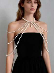 1pc Elegant White Faux Pearl Handmade Crochet Body Chain, Suitable For Women, Perfect For Parties, Fashion Shows And Gifts - 304 White - View 4
