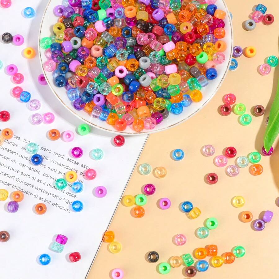 300pcs/500pcs - DIY Craft Beads, Multicolor Pony Beads, Perfect For Handmade Bracelets, Necklaces, Anklets, Earrings And Other Multi-Purpose Craft Projects, Ideal Holiday Gift - Barrel Beads - View 1