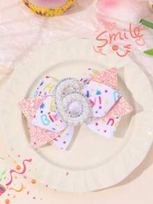 1个闪亮生日派对发夹，适合女孩，幸运数字珍珠蝴蝶结发卡，适合生日派对和日常上学佩戴，送给女儿的生日礼物，女孩可爱发夹配饰 - 彩色 - 查看 1