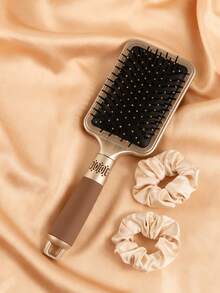 Meoky 5pcs Gold Cushion Comb Cylinder Brush Set Includes 2 Gold Hair Ties, Suitable For Men And Women Daily Use