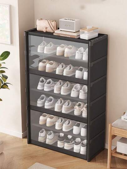 Multi-Function Transparent Flip Cover Dust-Proof Shoe Cabinet, With Clothes Rack, Shelves, Shoe Rack, Independent Display, Free Assemble Floor Standing Storage Rack, Bookshelf, Suitable For Bedroom, Living Room, Kitchen, Study, Office, Holiday Storage, Valentine's Day Gift