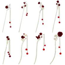Retro Vintage Asian Chinese Traditional Hanfu Silver Metal Flower Hair Sticks With Pearl Bead Pendants Bamboo Lotus Long Hair Chopsticks Forks Bun Updo Holders Hairpins - 8 CÁI S5 - Xem 1