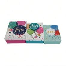 Set regalo Happy Birthday da tre pezzi, scatola regalo quadrata decorata e colorata, adatta per compleanni e feste.