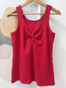 Pure Cotton Tank Top With Ribbed Design In The Middle, Knitted Fabric With Buttons. - Watermelon Pink - View 2