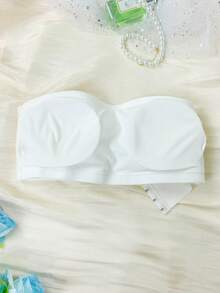 1 chiếc áo lót hai dây màu trơn cài trước có đệm mút tháo rời dành cho nữ, kiểu dáng gợi cảm và thoải mái, không gọng, màu trắng. - trắng - Xem 9