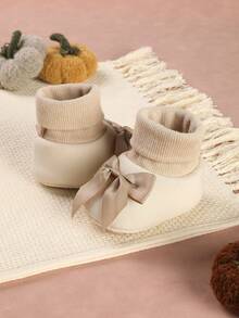 1双女婴软底甜美学步鞋，保暖螺旋绒内里，防滑，适合秋冬季穿着 - 杏色 - 查看 5