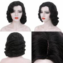 15英寸黑色手指波浪假发，20世纪20年代复古风格，中长卷曲波浪合成假发，适合女性日常角色扮演、万圣节、圣诞节、新年派对等场合。 - 黑色 - 查看 4