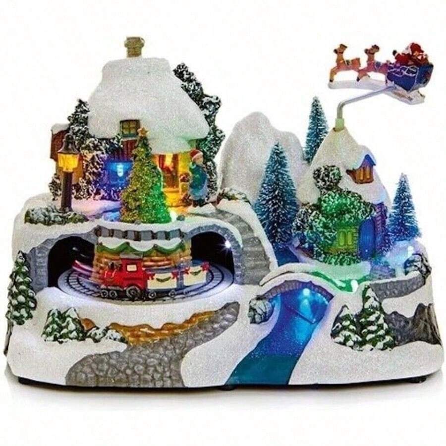 Choice Of 3 LED Light Animated Village Christmas Carousel 24cm Wide 3 Turntables - Flying Santa - View 1