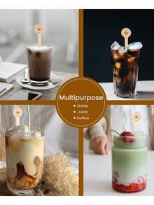 30支装圆形木质饮料搅拌棒 - 带图案，高品质咖啡店级饮料搅拌棒，木质咖啡搅拌棒，适用于咖啡饮品、牛奶食品搅拌、生日派对装饰、下午茶餐具配件、派对餐桌装饰，可清洗并重复使用