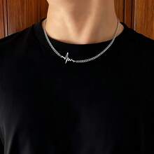 MONALLY Collar de acero inoxidable con diseño de electrocardiograma y latido del corazón para hombres, accesorio personalizado de estilo punk hip-hop, moda minimalista de uso diario - collar - Ver 1